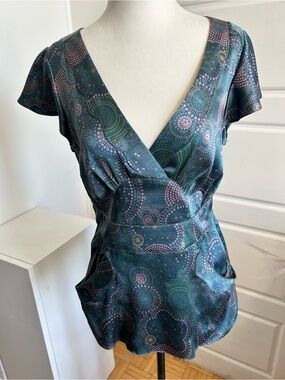 Marc Jacobs 100% Silk Printed Peplum Top Size 6